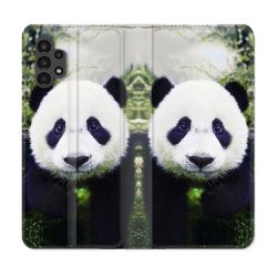Housse Cuir Portefeuille pour Samsung Galaxy A13 4G Animal Panda Cœur
