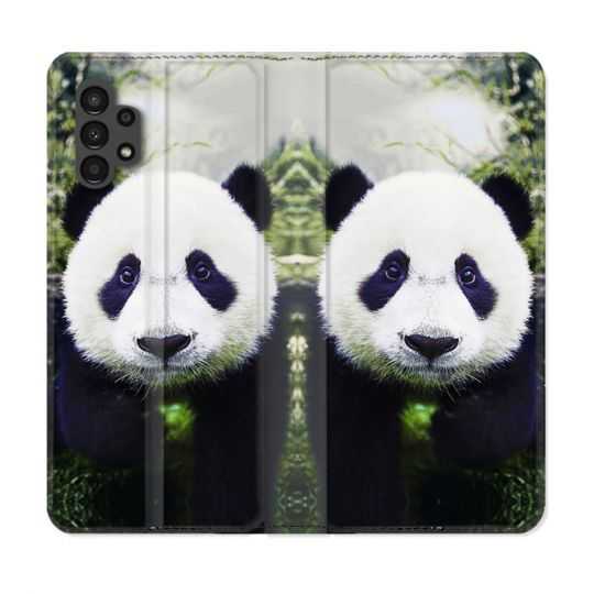 Housse Cuir Portefeuille pour Samsung Galaxy A13 4G Animal Panda Cœur
