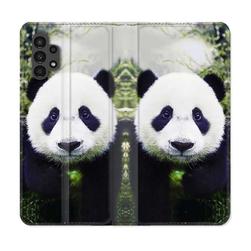 Housse Cuir Portefeuille pour Samsung Galaxy A13 4G Animal Panda Cœur