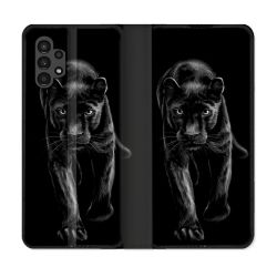 Housse Cuir Portefeuille pour Samsung Galaxy A13 4G Animal Panthère Noire