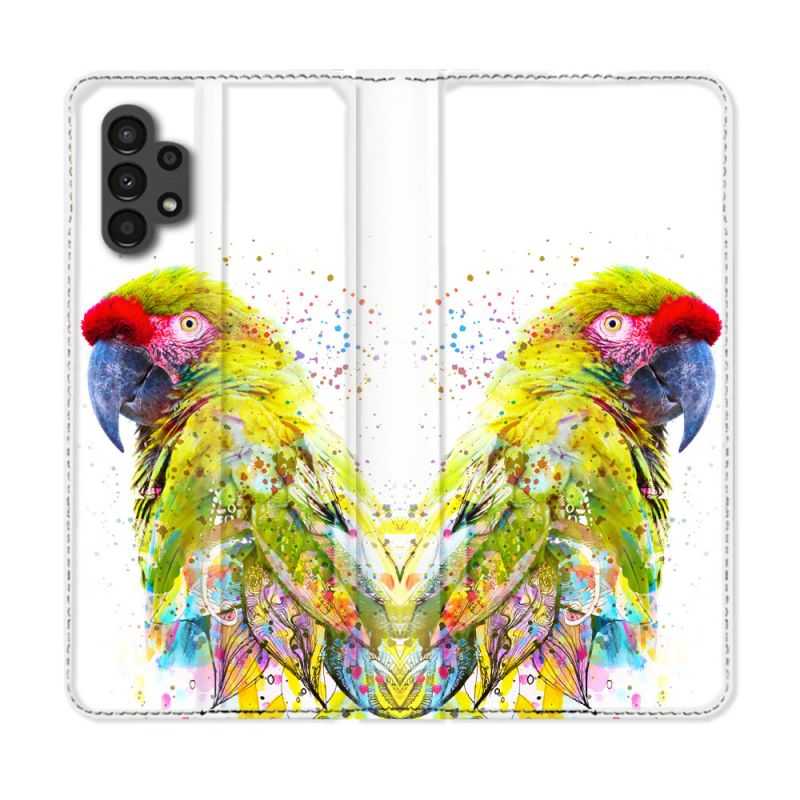 Housse Cuir Portefeuille pour Samsung Galaxy A13 4G Animal Perroquet Jaune