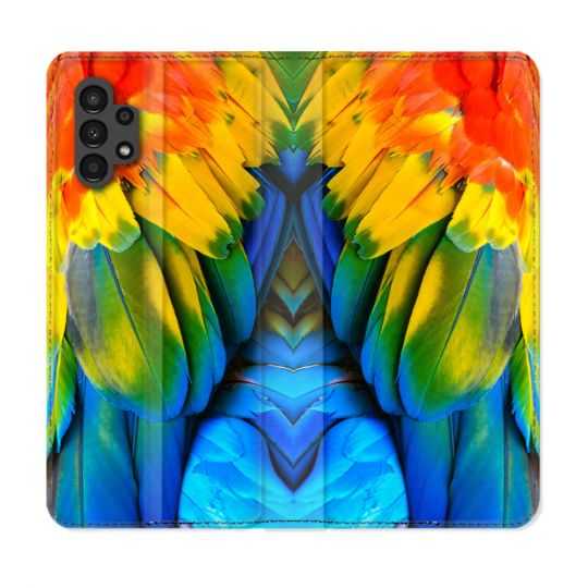 Housse Cuir Portefeuille pour Samsung Galaxy A13 4G Animal Perroquet Plume