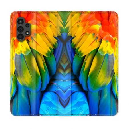 Housse Cuir Portefeuille pour Samsung Galaxy A13 4G Animal Perroquet Plume