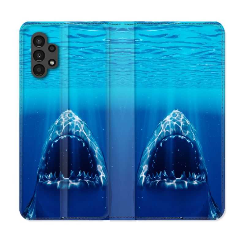 Housse Cuir Portefeuille pour Samsung Galaxy A13 4G Animal Requin Dent