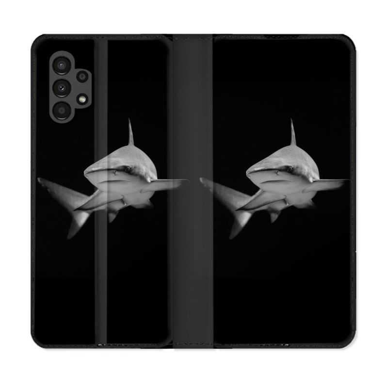 Housse Cuir Portefeuille pour Samsung Galaxy A13 4G Animal Requin Sombre