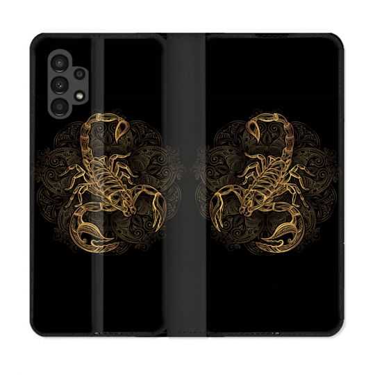 Housse Cuir Portefeuille pour Samsung Galaxy A13 4G Animal Scorpion Fresque