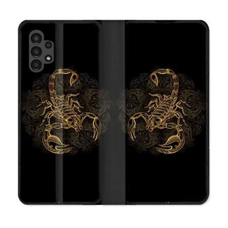 Housse Cuir Portefeuille pour Samsung Galaxy A13 4G Animal Scorpion Fresque