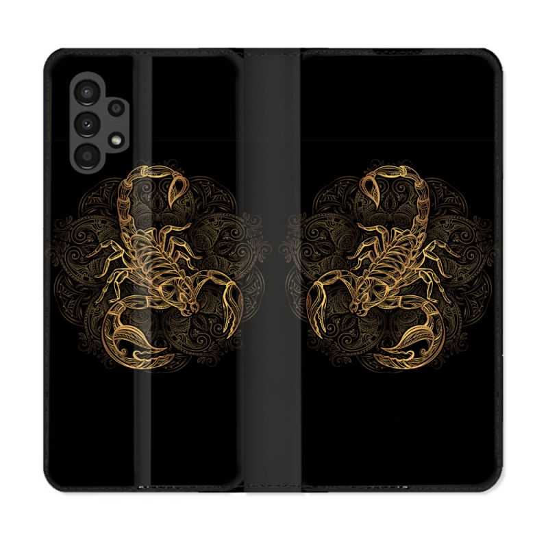 Housse Cuir Portefeuille pour Samsung Galaxy A13 4G Animal Scorpion Fresque