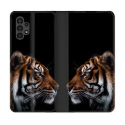 Housse Cuir Portefeuille pour Samsung Galaxy A13 4G Animal Tigre Noir
