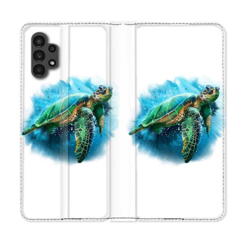 Housse Cuir Portefeuille pour Samsung Galaxy A13 4G Animal Tortue Blanche multicolore