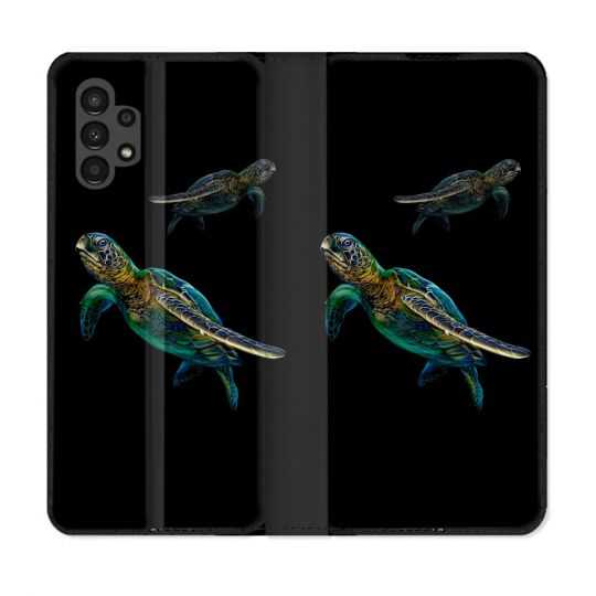 Housse Cuir Portefeuille pour Samsung Galaxy A13 4G Animal Tortue Noire multicolore