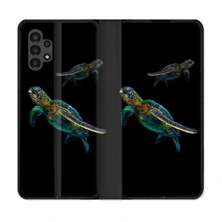 Housse Cuir Portefeuille pour Samsung Galaxy A13 4G Animal Tortue Noire multicolore