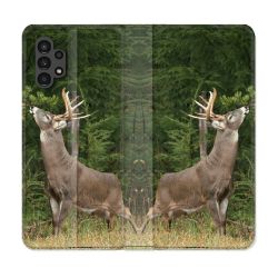 Housse Cuir Portefeuille pour Samsung Galaxy A13 4G Chasse Cerf