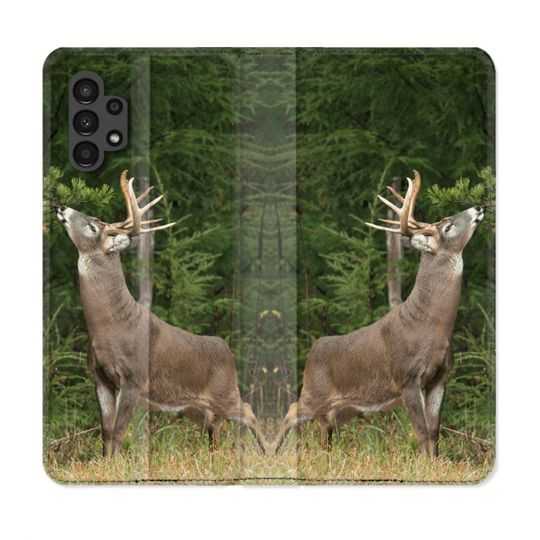 Housse Cuir Portefeuille pour Samsung Galaxy A13 4G Chasse Cerf