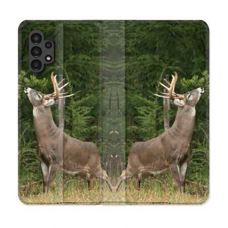Housse Cuir Portefeuille pour Samsung Galaxy A13 4G Chasse Cerf
