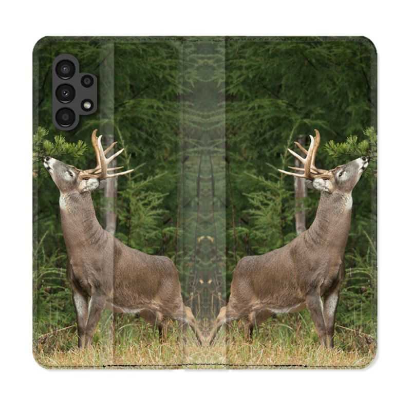 Housse Cuir Portefeuille pour Samsung Galaxy A13 4G Chasse Cerf