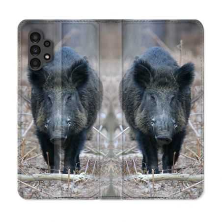 Housse Cuir Portefeuille pour Samsung Galaxy A13 4G Chasse Sanglier Pin