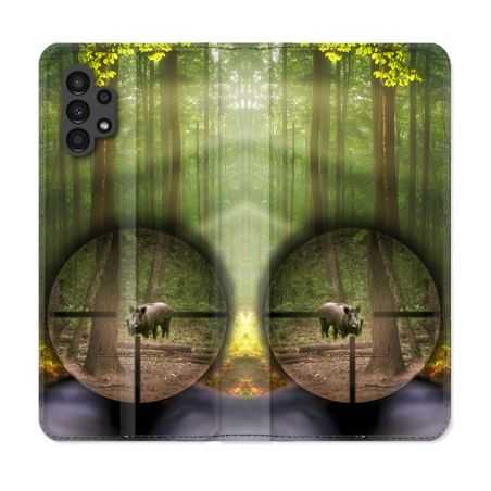 Housse Cuir Portefeuille pour Samsung Galaxy A13 4G Chasse Sanglier Viseur