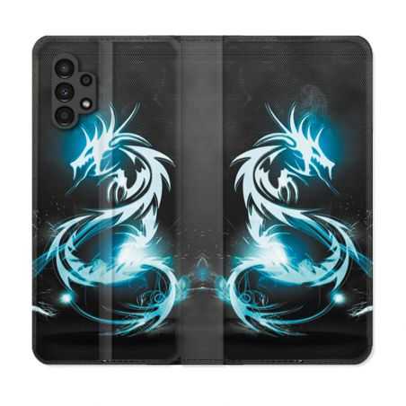 Housse Cuir Portefeuille pour Samsung Galaxy A13 4G Fantastique Dragon Bleu