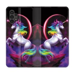 Housse Cuir Portefeuille pour Samsung Galaxy A13 4G Fantastique Licorne Arc en ciel