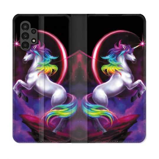 Housse Cuir Portefeuille pour Samsung Galaxy A13 4G Fantastique Licorne Arc en ciel