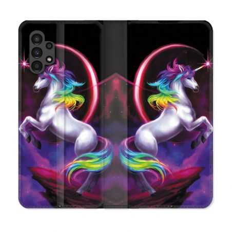 Housse Cuir Portefeuille pour Samsung Galaxy A13 4G Fantastique Licorne Arc en ciel