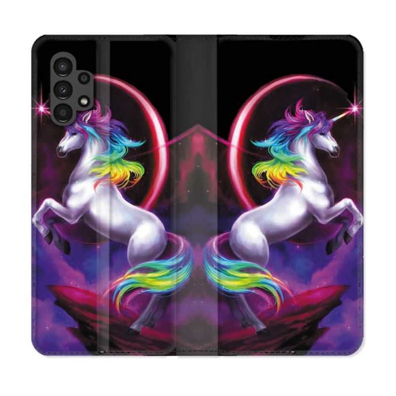 Housse Cuir Portefeuille pour Samsung Galaxy A13 4G Fantastique Licorne Arc en ciel