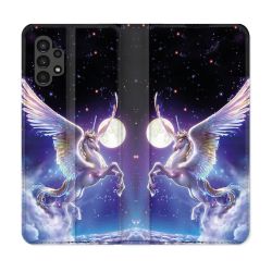 Housse Cuir Portefeuille pour Samsung Galaxy A13 4G Fantastique Licorne Céleste