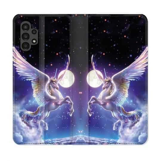 Housse Cuir Portefeuille pour Samsung Galaxy A13 4G Fantastique Licorne Céleste