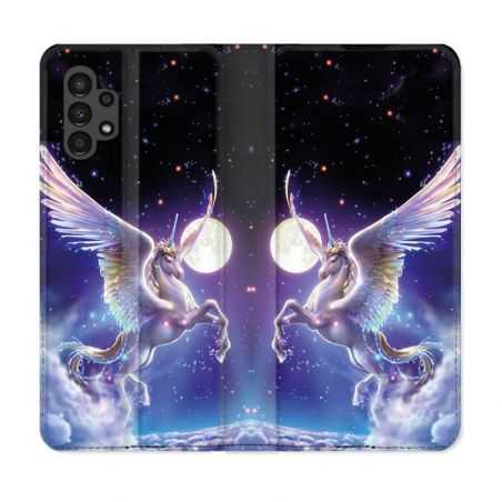 Housse Cuir Portefeuille pour Samsung Galaxy A13 4G Fantastique Licorne Céleste