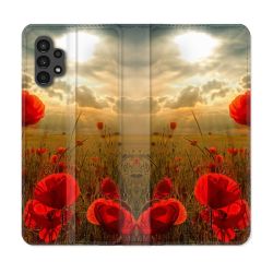 Housse Cuir Portefeuille pour Samsung Galaxy A13 4G Fleur Coquelicot