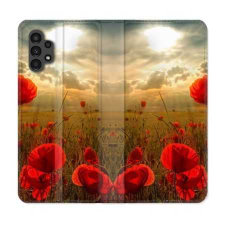 Housse Cuir Portefeuille pour Samsung Galaxy A13 4G Fleur Coquelicot