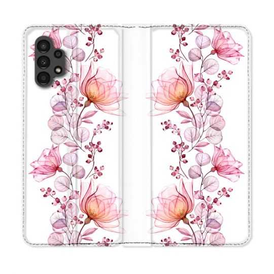 Housse Cuir Portefeuille pour Samsung Galaxy A13 4G Fleur Eclosion