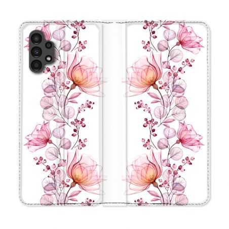 Housse Cuir Portefeuille pour Samsung Galaxy A13 4G Fleur Eclosion