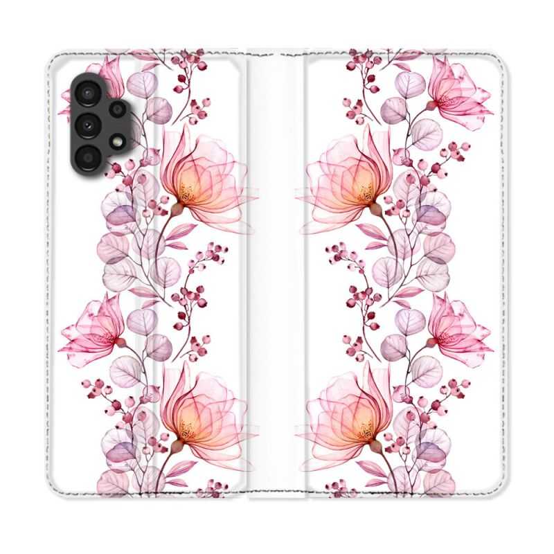 Housse Cuir Portefeuille pour Samsung Galaxy A13 4G Fleur Eclosion
