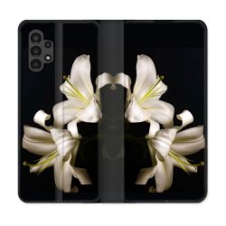 Housse Cuir Portefeuille pour Samsung Galaxy A13 4G Fleur Lys Noir