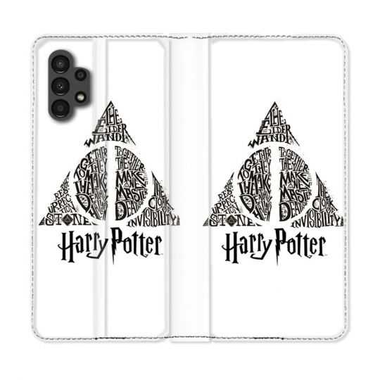Housse Cuir Portefeuille pour Samsung Galaxy A13 4G Harry Potter Hollows triangle Blanc