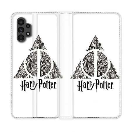 Housse Cuir Portefeuille pour Samsung Galaxy A13 4G Harry Potter Hollows triangle Blanc