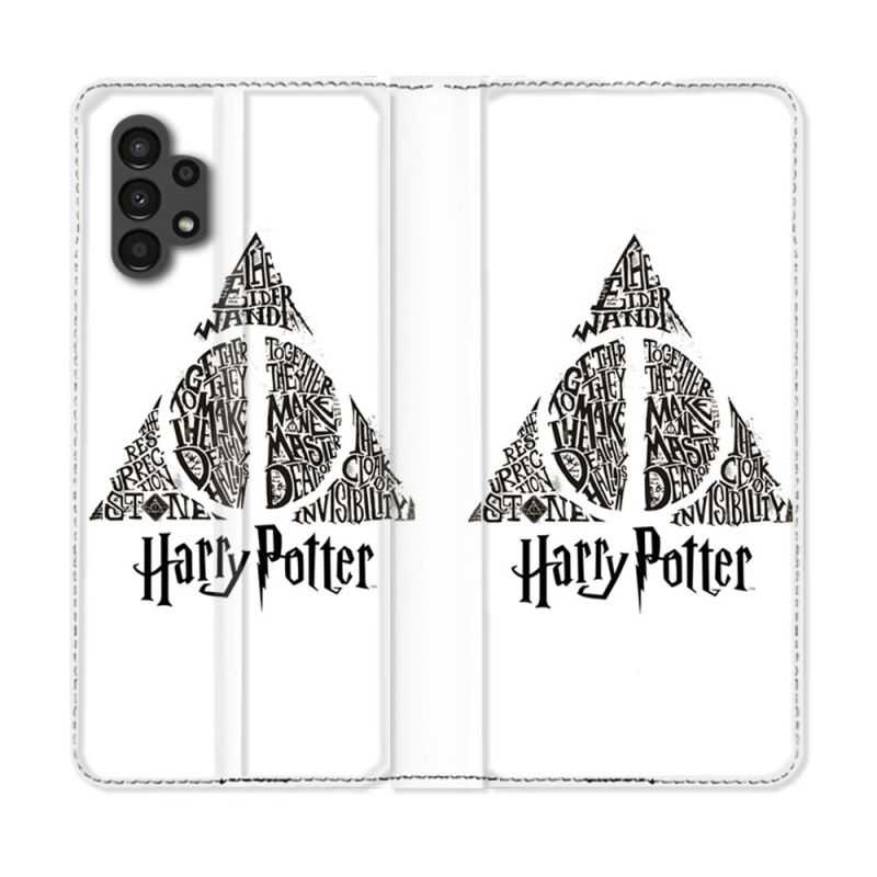 Housse Cuir Portefeuille pour Samsung Galaxy A13 4G Harry Potter Hollows triangle Blanc