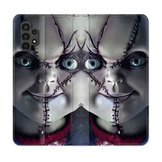 Housse Cuir Portefeuille pour Samsung Galaxy A13 4G Horreur Chucky Cicatrice
