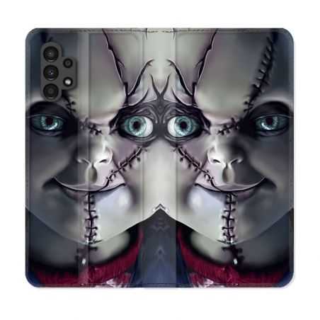 Housse Cuir Portefeuille pour Samsung Galaxy A13 4G Horreur Chucky Cicatrice