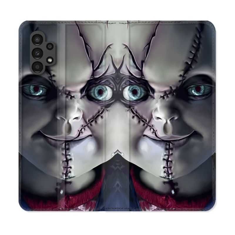 Housse Cuir Portefeuille pour Samsung Galaxy A13 4G Horreur Chucky Cicatrice