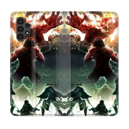 Housse Cuir Portefeuille pour Samsung Galaxy A13 4G Manga Attaque Titans Combat