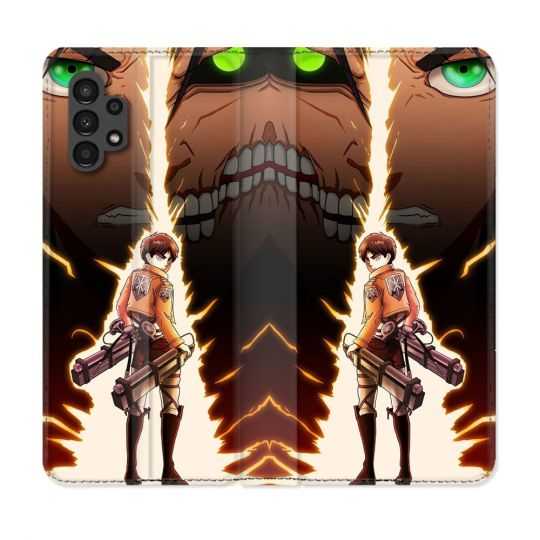 Housse Cuir Portefeuille pour Samsung Galaxy A13 4G Manga Attaque Titans Eren Eclair