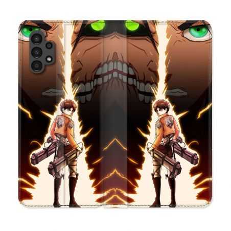 Housse Cuir Portefeuille pour Samsung Galaxy A13 4G Manga Attaque Titans Eren Eclair