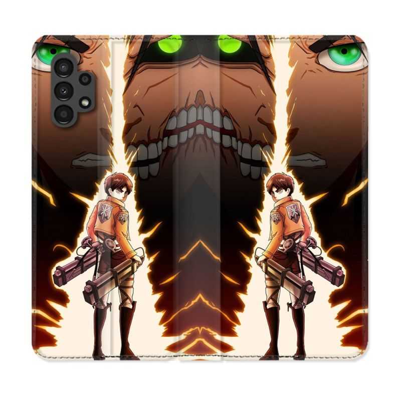 Housse Cuir Portefeuille pour Samsung Galaxy A13 4G Manga Attaque Titans Eren Eclair