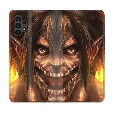 Housse Cuir Portefeuille pour Samsung Galaxy A13 4G Manga Attaque Titans Eren Titan