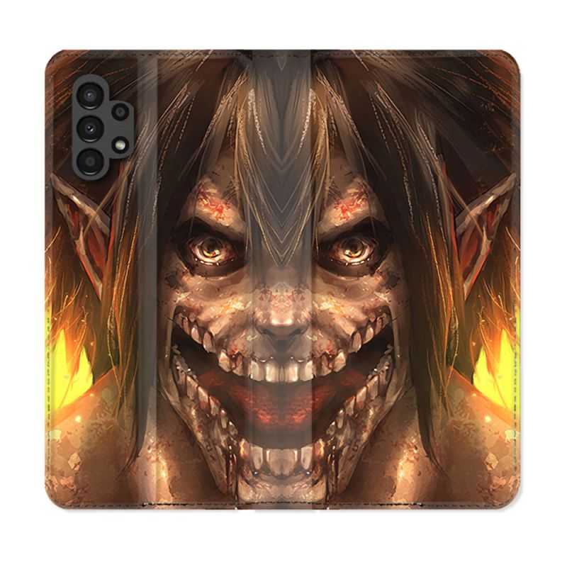 Housse Cuir Portefeuille pour Samsung Galaxy A13 4G Manga Attaque Titans Eren Titan