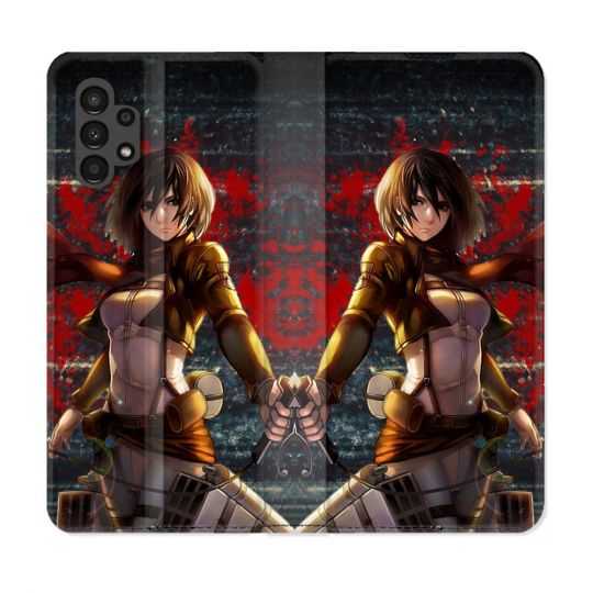 Housse Cuir Portefeuille pour Samsung Galaxy A13 4G Manga Attaque Titans Mikasa