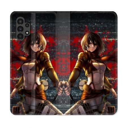 Housse Cuir Portefeuille pour Samsung Galaxy A13 4G Manga Attaque Titans Mikasa